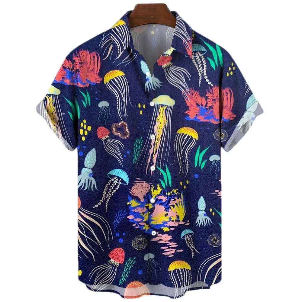 

2023 Sea Animals Seahorse Fish 3d Pattern Hawaiian Shirt Male Clothes Men's Shirt Summer Casual Short Sleeve Loose Summer Shirts