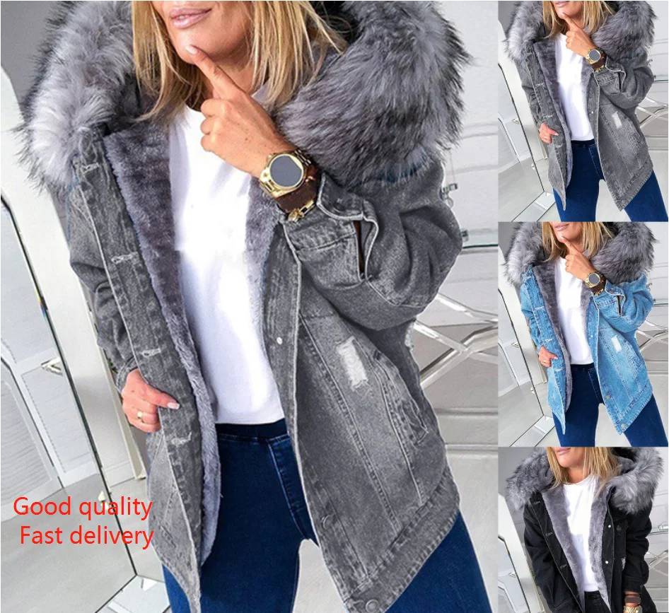 Women's Faux Fur Denim Coat 2022 Winter Warm Thick Fashion Autumn Black Hooded Denim Jacket Casual Woman Jacket
Women's Faux Fur Denim Coat 2022 Winter Warm Thick Fashion Autumn Black Hooded Denim Jacket Casual Woman Jacket