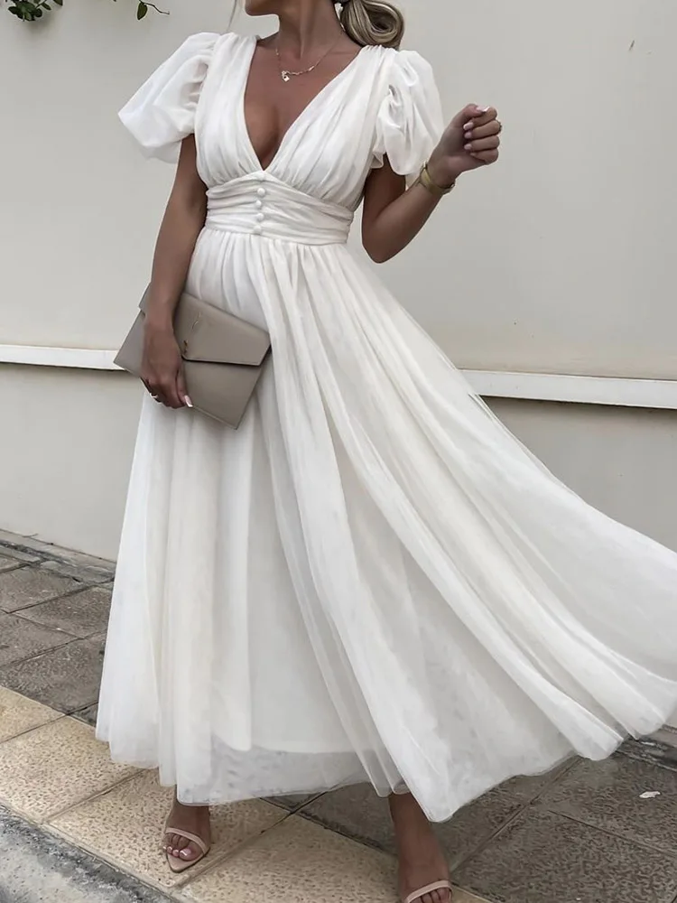Puff Sleeve 2022 Summer Casual Long Dress Women Sexy Deep V Neck Maxi Dress Elegant Ladies Solid Loose Party Dresses Vestidos
Puff Sleeve 2022 Summer Casual Long Dress Women Sexy Deep V Neck Maxi Dress Elegant Ladies Solid Loose Party Dresses Vestidos