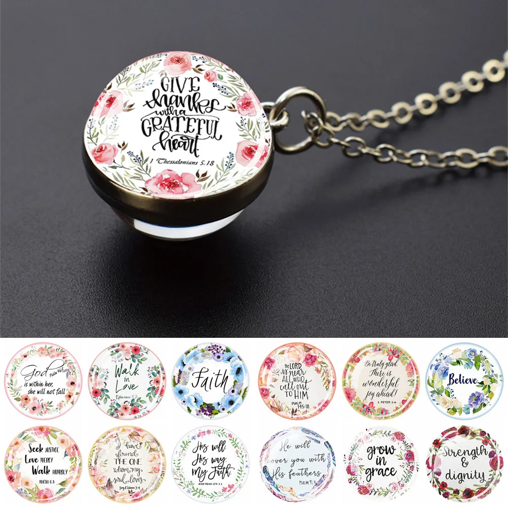 

Bible Verse Necklaces Religious Jewelry Jesus God Glass Ball Pendant Double Sided Necklace for Women Man Chains Christian Gifts