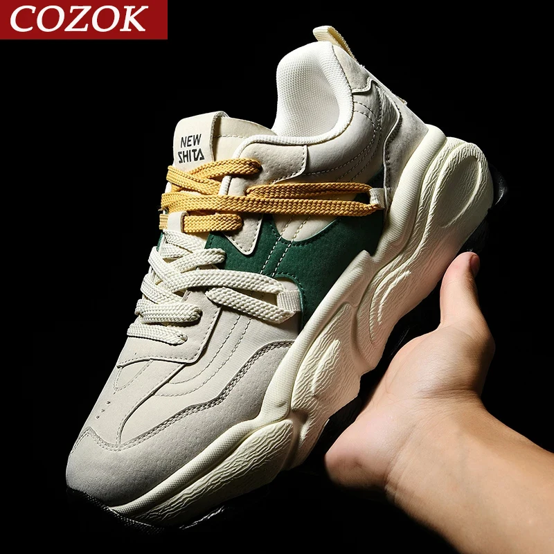 

INS New Trendy Couple Shoes Men Chunky Sneakers Women Spring Walking Sport Shoes Male Runing Shoes Tick Sole Leather Casual Shoe