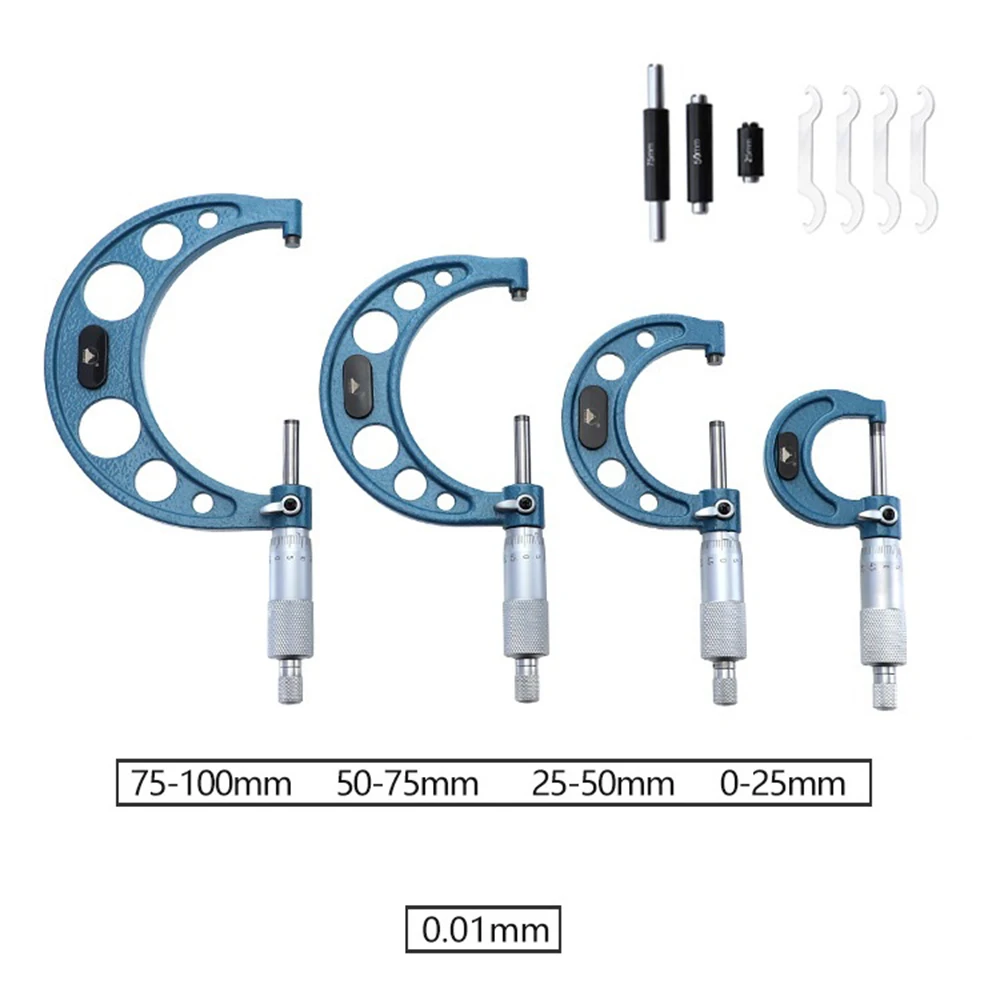 -100mm 4pcs outside micrometer 0-25mm/25-50mm/50-75mm/75-100mm Metric Gauge Vernier Caliper thickness Measuring Tools
-100mm 4pcs outside micrometer 0-25mm/25-50mm/50-75mm/75-100mm Metric Gauge Vernier Caliper thickness Measuring Tools