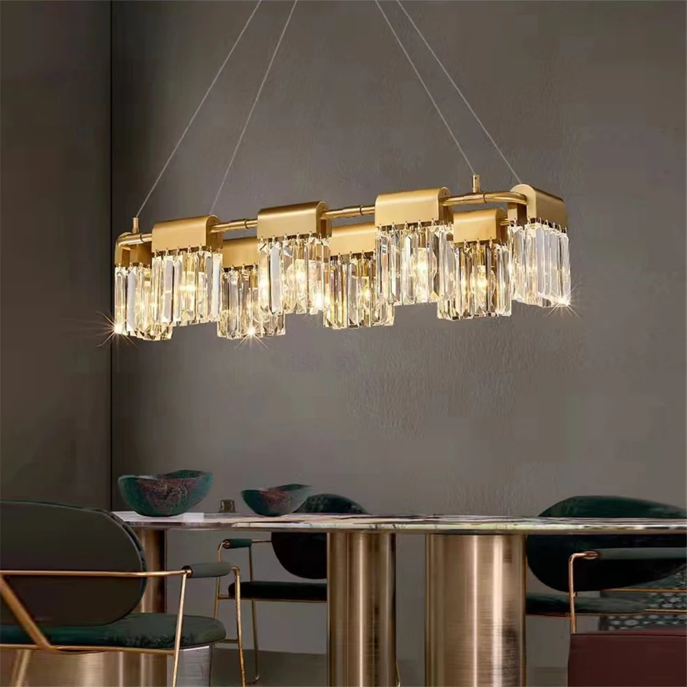 

Nordic Luxury Crystal LED Ceiling Chandeliers Home Decoration Rectangle Dimmable Lighting Fixtures for Dining Room New Lustre