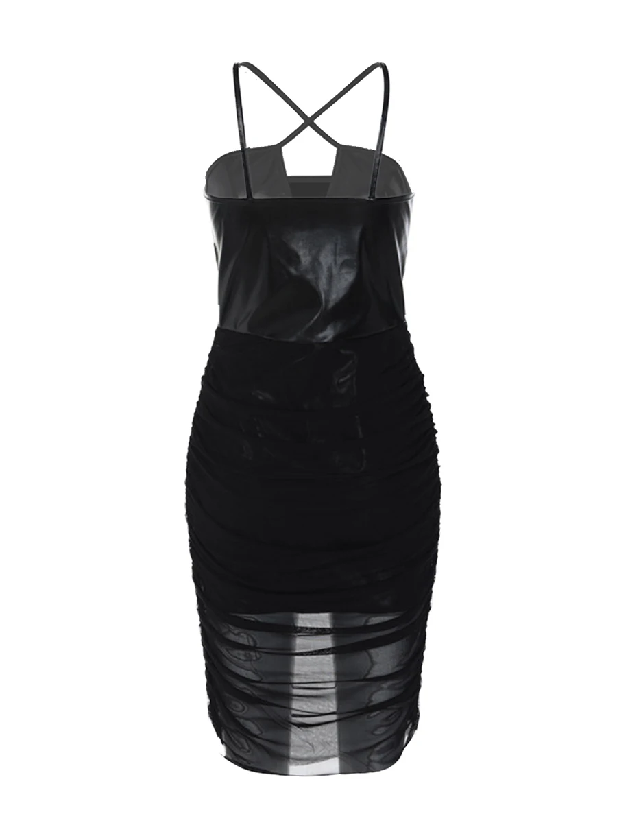 

Vestido maxi feminino sexy de malha transparente de renda patchwork rodado com babados Mini preto M