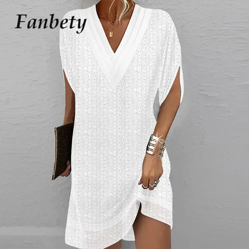 Fashion Patchwork V-Neck Solid Color Dress Vintage Embroidery Hollow Out Loose Fit Mini Dress 2023 Summer Casual Women Vestidos
Fashion Patchwork V-Neck Solid Color Dress Vintage Embroidery Hollow Out Loose Fit Mini Dress 2023 Summer Casual Women Vestidos