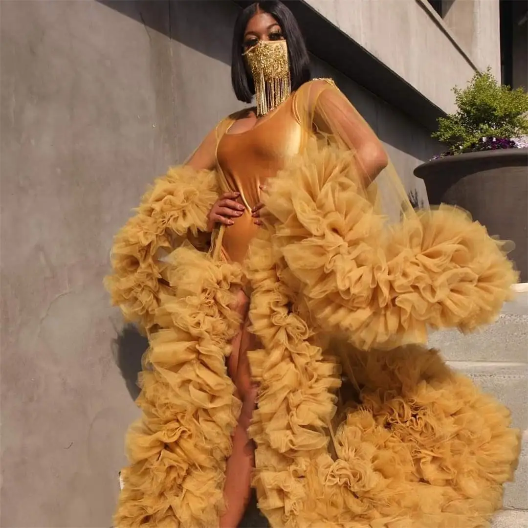 2022 Arabia Gold Maternity Dress Robes for Photo Shoot or Baby Shower Ruffle Tulle Chic Women Prom Gowns Ruffles Photography Rob
2022 Arabia Gold Maternity Dress Robes for Photo Shoot or Baby Shower Ruffle Tulle Chic Women Prom Gowns Ruffles Photography Rob