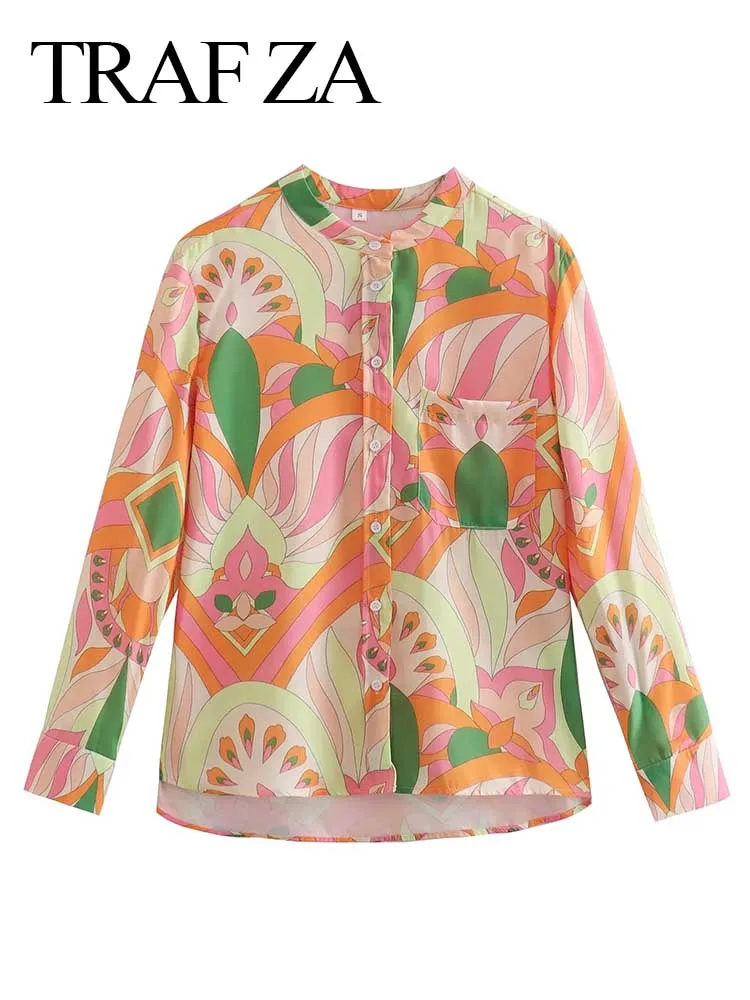 TRAF ZA Fashion Lady Shirt Long Sleeves Print Round Neck Single Breasted Blouse Vintage Pockets Asymmetric Street Daily Clothes
TRAF ZA Fashion Lady Shirt Long Sleeves Print Round Neck Single Breasted Blouse Vintage Pockets Asymmetric Street Daily Clothes