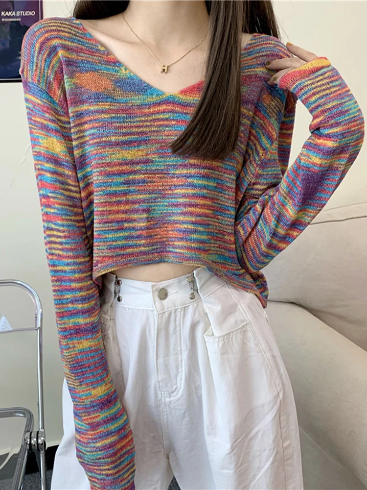 Zoki Rainbow Fashion Knitted Sweater Women Sexy Cropped Loose Pullovers Korean Chic Streetwear Long Sleeve Autumn Female Jumpers
Zoki Rainbow Fashion Knitted Sweater Women Sexy Cropped Loose Pullovers Korean Chic Streetwear Long Sleeve Autumn Female Jumpers