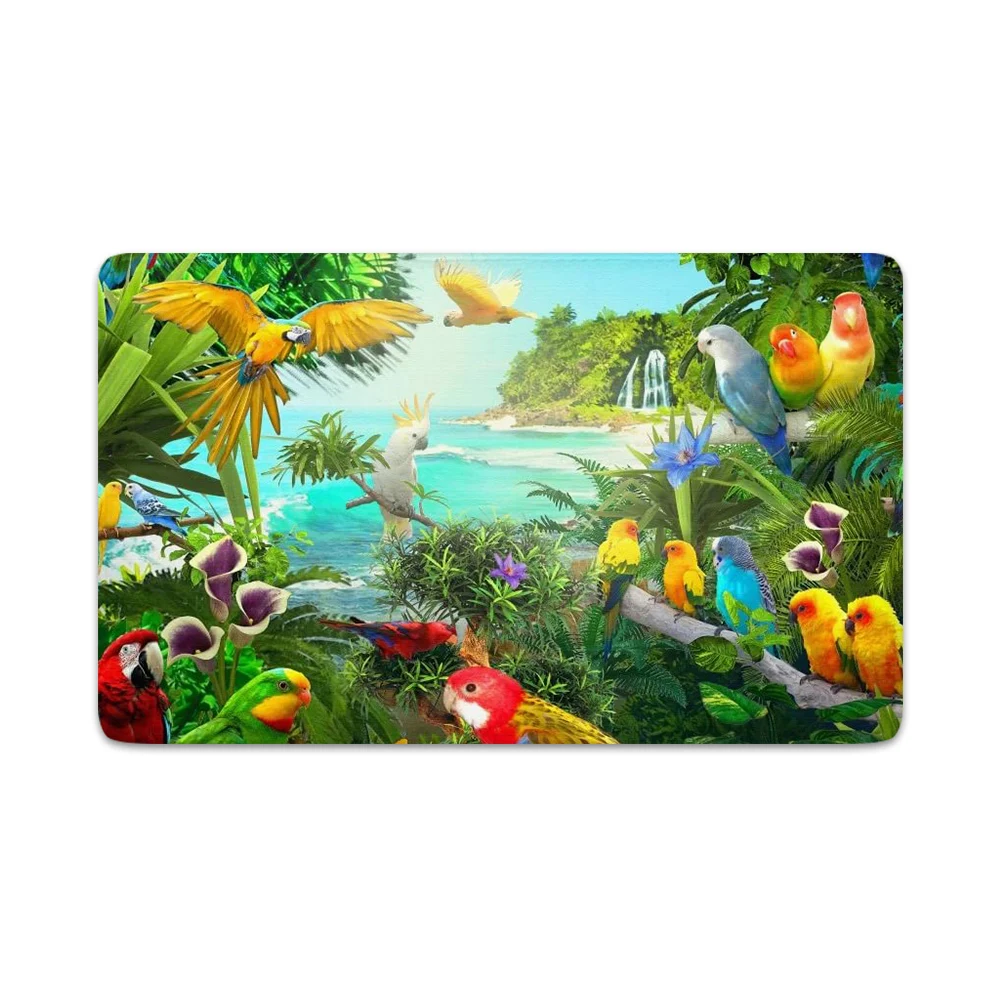 

CLOOCL Macaw Carpets 3D Graphic Parrot Bird Flannel Floor Mats Fashion Animals Doormats Funny Kitchen Mat