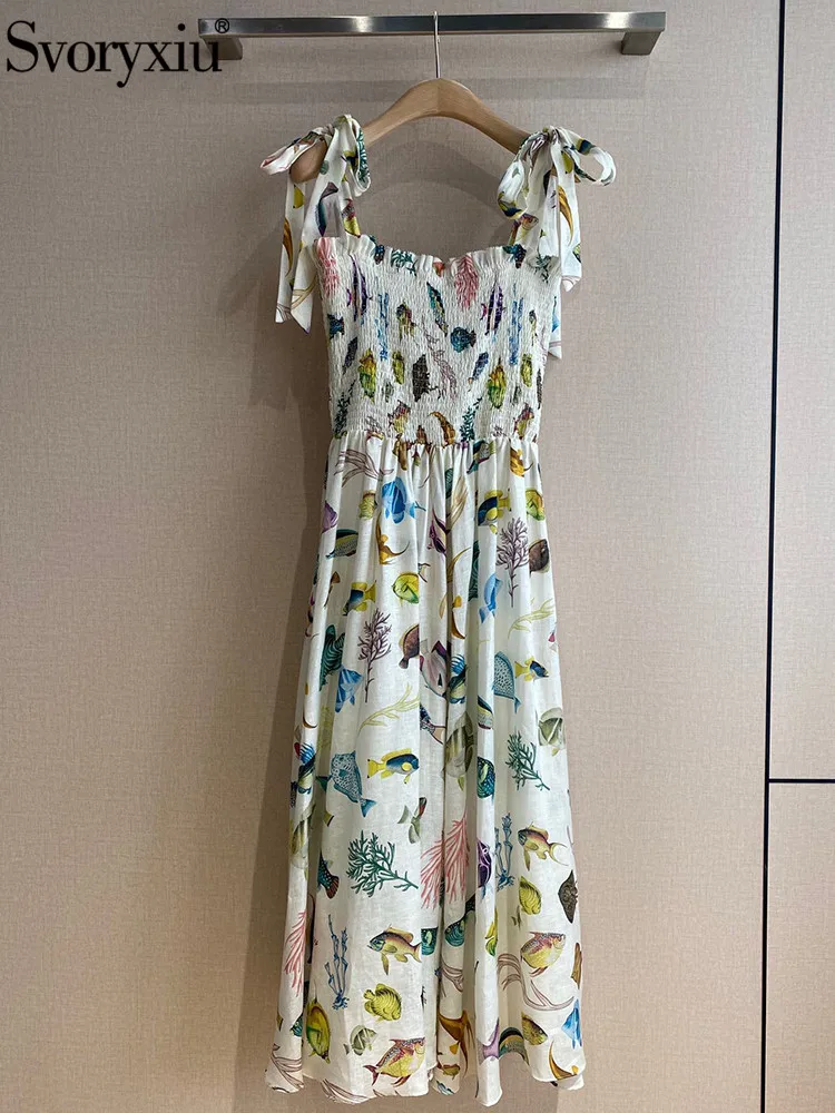 Svoryxiu Designer Summer Women's Linen Spaghetti Strap Dress Bow Floral Print High Waist Fashion Vintage Slim Vacation Dress
Svoryxiu Designer Summer Women's Linen Spaghetti Strap Dress Bow Floral Print High Waist Fashion Vintage Slim Vacation Dress