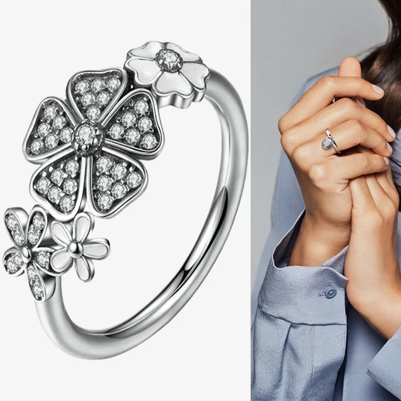 925 Sterling Silver Pan Ring Twinkling Bouquet Cherry Blossom Daisy Ring For Women Wedding Party Gift Fashion Jewelry
925 Sterling Silver Pan Ring Twinkling Bouquet Cherry Blossom Daisy Ring For Women Wedding Party Gift Fashion Jewelry