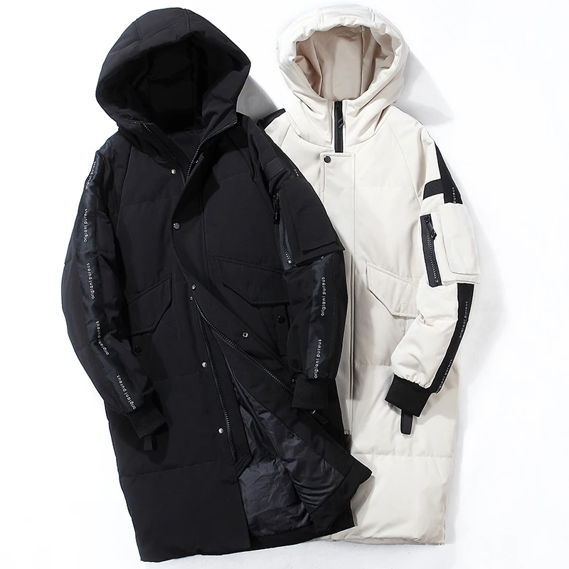 

Men's Long Down Jacket Winter 2023 New Style Outerwear Duck Down Padded White Black Thick Warm Parka Husband Puffer Coat Male
