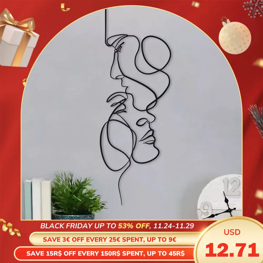 40*14 cm Wall Décor Indoor Face Line Art Decorative Metal Ornaments Wrought Iron Silhouette Cross-border Explosion
40*14 cm Wall Décor Indoor Face Line Art Decorative Metal Ornaments Wrought Iron Silhouette Cross-border Explosion