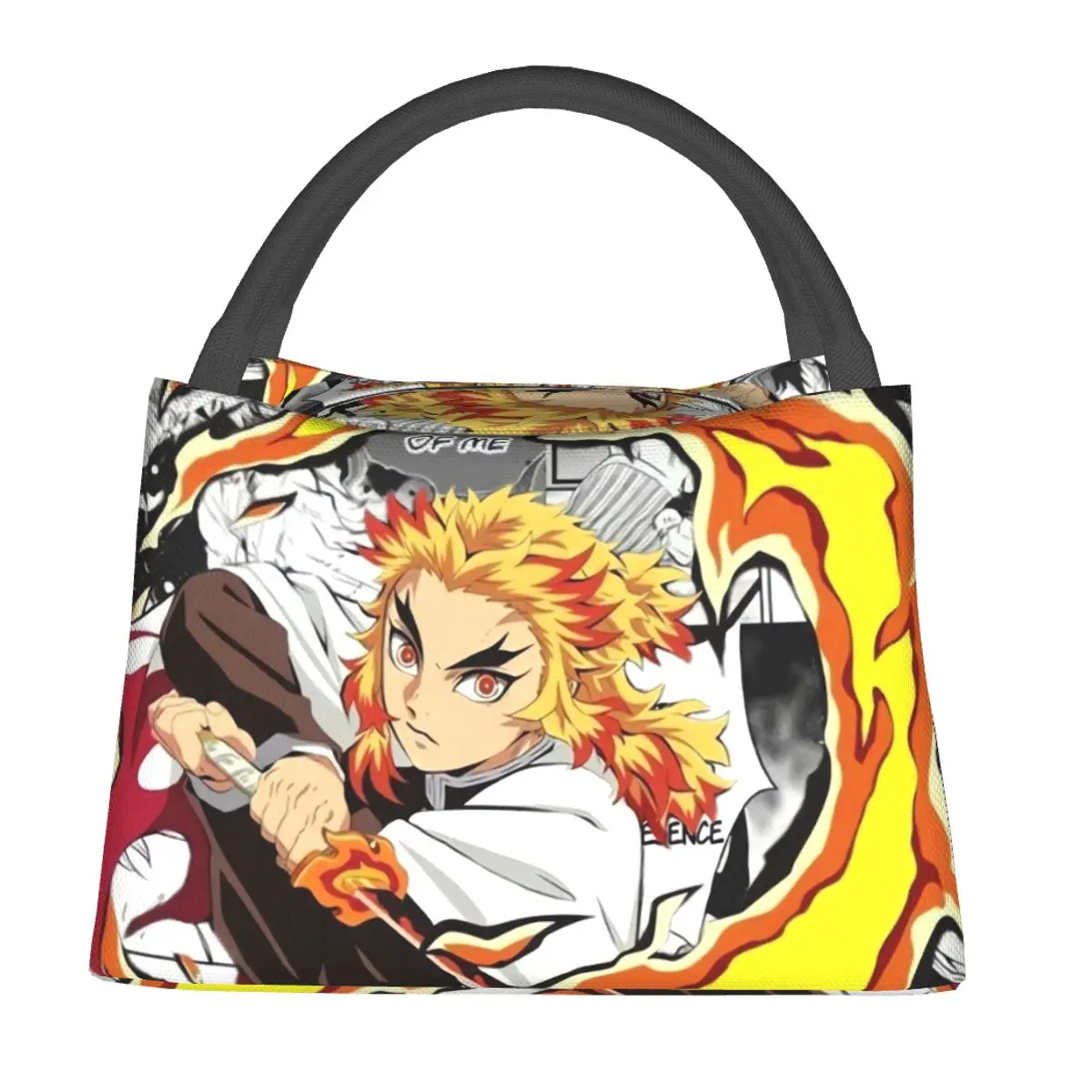 

Demon Slayer Japanese Lunch Bag Rengoku Kyojuro Retro Lunch Box Office Portable Tote Food Bags Print Cooler Bag