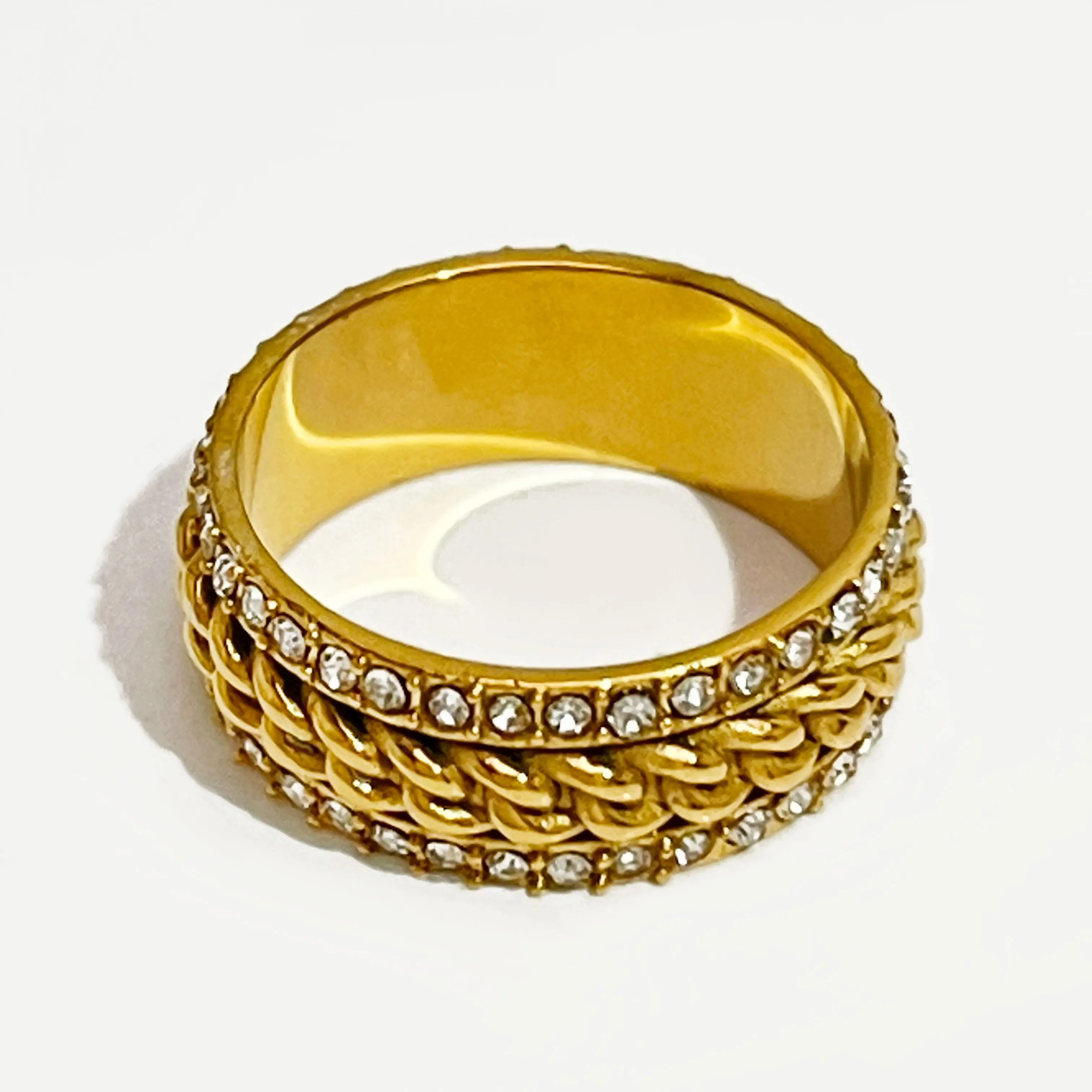 Peri'sbox Stainless Steel 18K Gold Plated Pave Rhinestones Triple Layer Link Chain Ring for Women Chunky Wide Band Rings Jewelry
Peri'sbox Stainless Steel 18K Gold Plated Pave Rhinestones Triple Layer Link Chain Ring for Women Chunky Wide Band Rings Jewelry