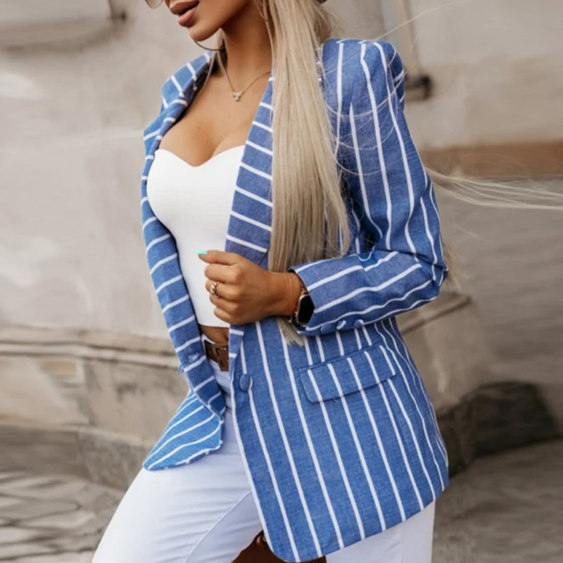Lady Slim Long Sleeve Outwear Coat 2023 Women Fashion Striped Suits Shirt Spring Autumn Turn-down Collar Commuter Jackets Top
Lady Slim Long Sleeve Outwear Coat 2023 Women Fashion Striped Suits Shirt Spring Autumn Turn-down Collar Commuter Jackets Top