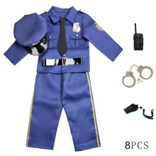 Halloween Childrens Police Uniform New York Police Cosplay Costume Boy Girl Policeman Clothes Set Constabulary Party Dress Up