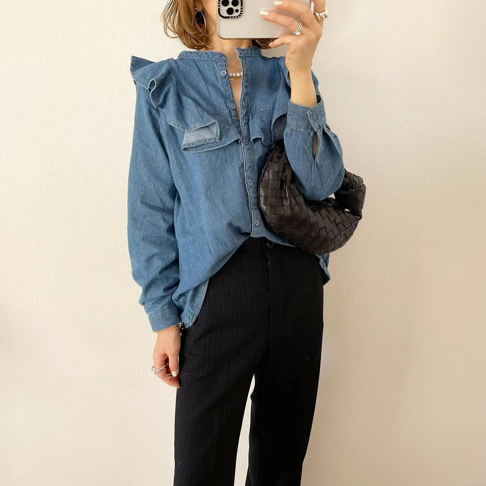 Women Blouse Blue Vintage Sweet Denim Shirt 2022 Spring New Hot Women Blusa Cute Blouse Female Wear
Women Blouse Blue Vintage Sweet Denim Shirt 2022 Spring New Hot Women Blusa Cute Blouse Female Wear