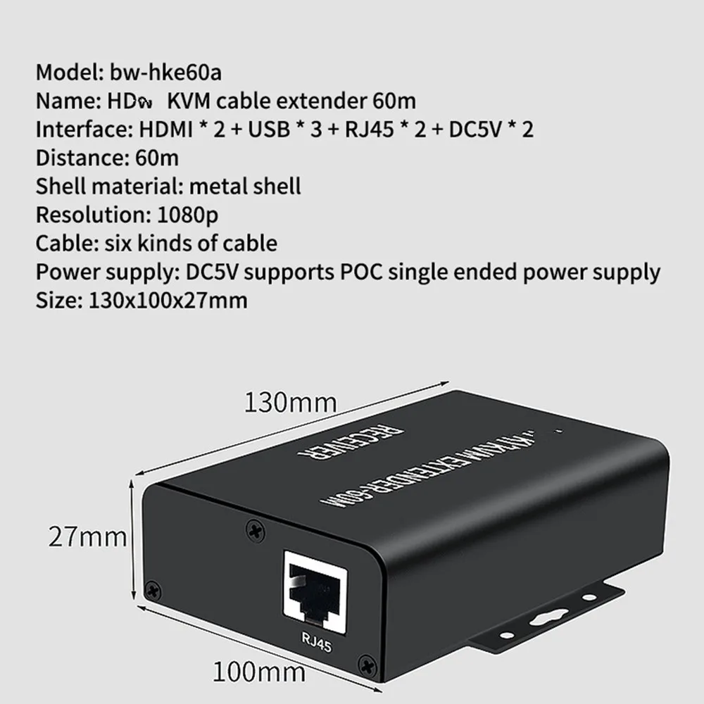 Newst HDMI KVM extender 60M over cat5/6 ethernet cable 1080P USB Extende Audio Video Converter For PC Ps5 TV Mon | Электроника