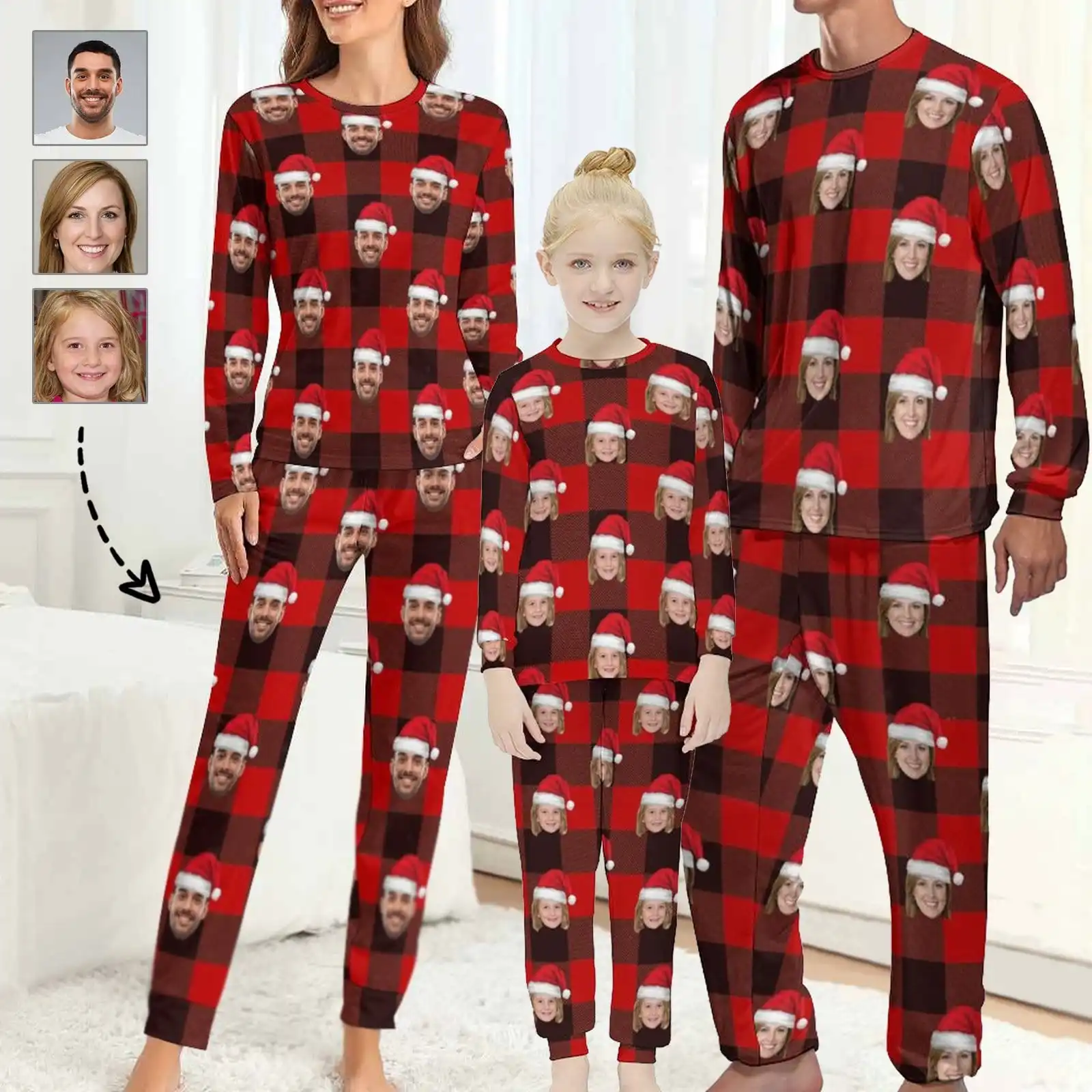 Custom Face Christmas Hat Red Black Stripes Nightwear Personalized Family Matching Long Sleeve Pajamas Set Christmas Sleepwear
Custom Face Christmas Hat Red Black Stripes Nightwear Personalized Family Matching Long Sleeve Pajamas Set Christmas Sleepwear