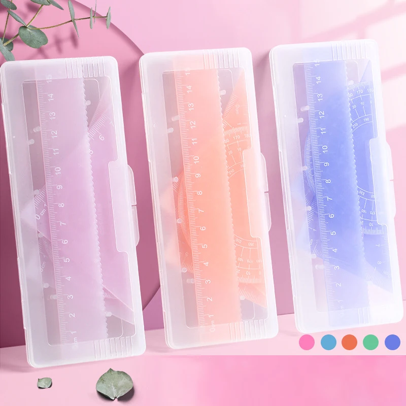 4pcs/box Transparent Jelly Colored Triangular Ruler Triangle Ruler Protractor Cute Straight Ruler Kawaii Stationery for School
4pcs/box Transparent Jelly Colored Triangular Ruler Triangle Ruler Protractor Cute Straight Ruler Kawaii Stationery for School