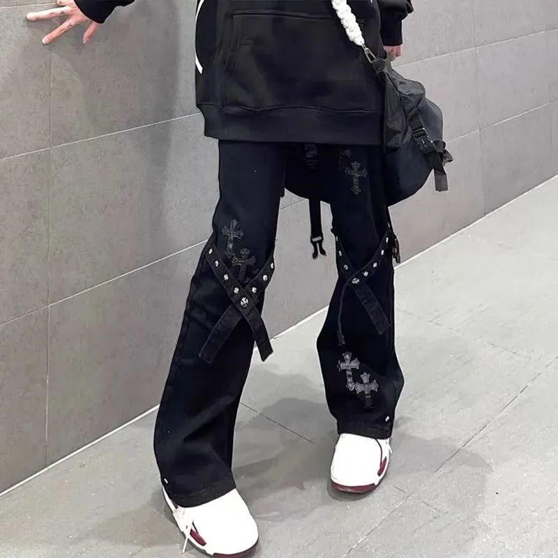 2023 High Waist Gothic Jeans Pants for Women Baggy Cross Stitch Wide Leg Pants Harajuku Denim Streetwear Ladies Jeans
2023 High Waist Gothic Jeans Pants for Women Baggy Cross Stitch Wide Leg Pants Harajuku Denim Streetwear Ladies Jeans