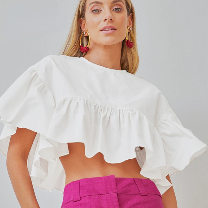 Pants 2022 Summer New French Commuter Design Sense Casual White Short-sleeved Shirt Pullover Stitching Ruffle Sleeve Top
Pants 2022 Summer New French Commuter Design Sense Casual White Short-sleeved Shirt Pullover Stitching Ruffle Sleeve Top