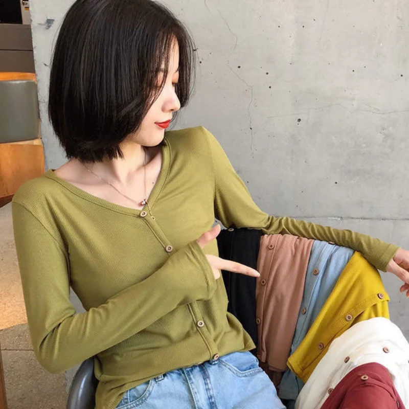 New V Neck Long Sleeve Sweater Button Cardigan Ladies Fashion Cardigan Women Autumn And Winter Short Cropped Navel Top Jacket
New V Neck Long Sleeve Sweater Button Cardigan Ladies Fashion Cardigan Women Autumn And Winter Short Cropped Navel Top Jacket