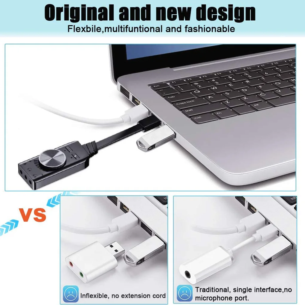 7 1 Channel USB Sound Card Computer Laptop External Audio Adapter Card with 3 5mm Headphone Ports
7 1 Channel USB Sound Card Computer Laptop External Audio Adapter Card with 3 5mm Headphone Ports