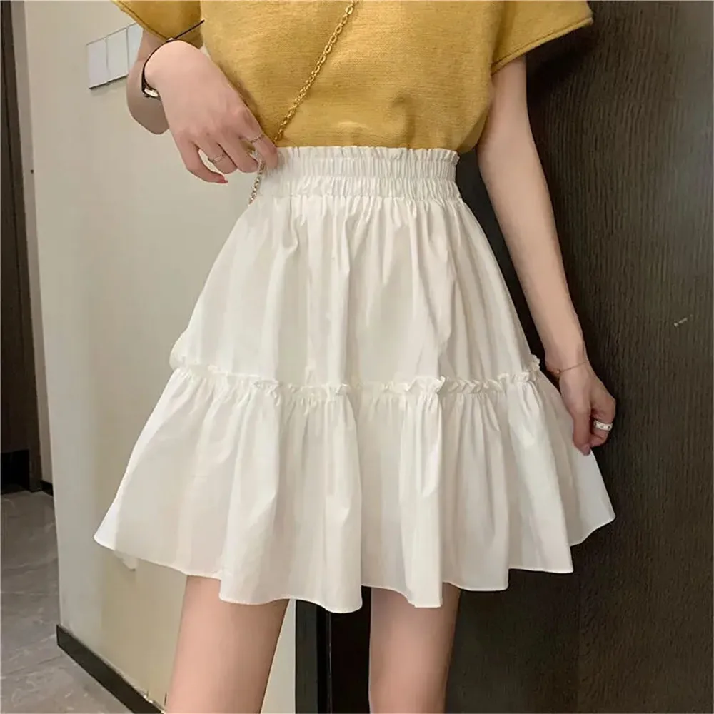 

Cute Ruffle Summer Mini Pleated Skirts Women White Black High Waist A-Line Skirt Student Preppy Skirt Korean Harajuku Wild Saia