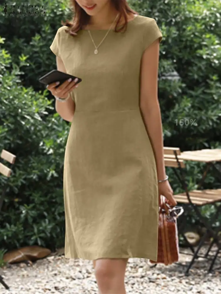 ZANZEA Female Fashion Elegant Work OL Vintage Loose Midi Dresses Women Summer Solid Dress O-Neck Short Sleeve Zipper Sundress 
ZANZEA Female Fashion Elegant Work OL Vintage Loose Midi Dresses Women Summer Solid Dress O-Neck Short Sleeve Zipper Sundress