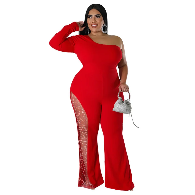 Fashion Large Jumpsuits Women Casual Slim Solid Color Slant Shoulder Splicing Split Large Size Asymmetrical Jumpsuit Lady
Fashion Large Jumpsuits Women Casual Slim Solid Color Slant Shoulder Splicing Split Large Size Asymmetrical Jumpsuit Lady