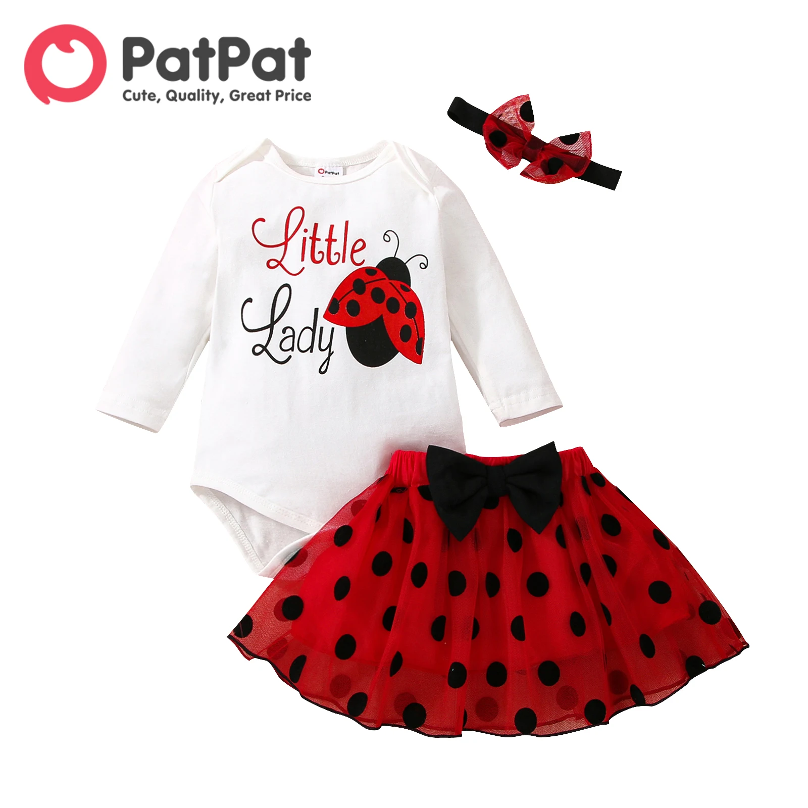 PatPat 3pcs Newborn Baby Girl Clothes Dress 95% Cotton Ladybug Print Romper Bow Front Polka Dot Mesh Skirt with Headband Set
PatPat 3pcs Newborn Baby Girl Clothes Dress 95% Cotton Ladybug Print Romper Bow Front Polka Dot Mesh Skirt with Headband Set
