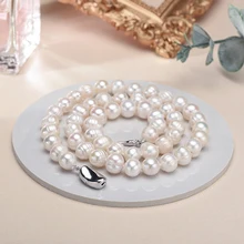 New Hot Real White Freshwater Cultured Pearl Necklaces for Women Girl Gift, 925 Sterling Silver Womens Baroque Pearl Necklace
