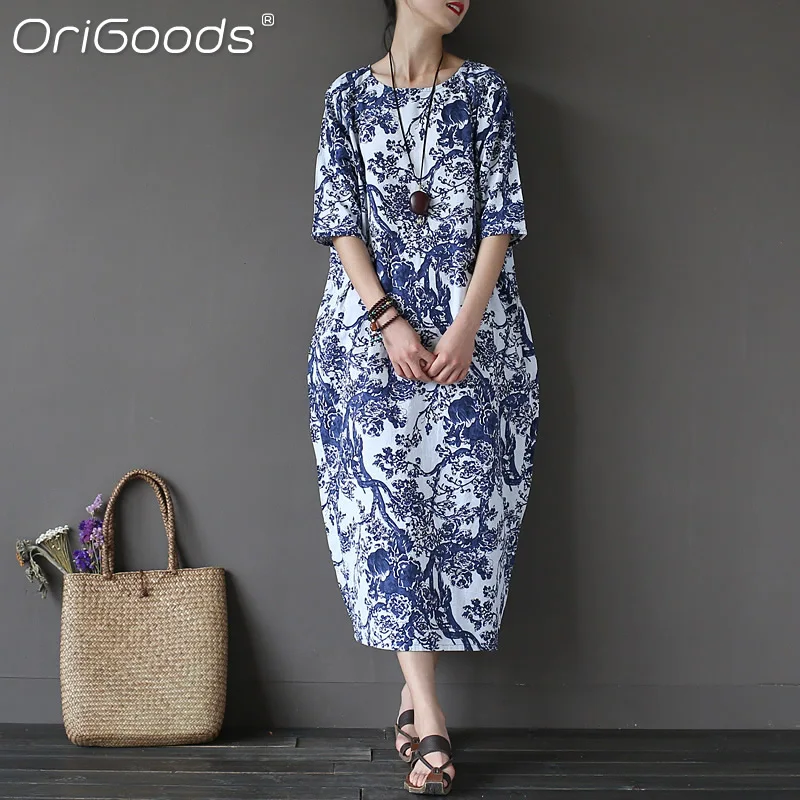 OriGoods Women Dress Cotton Linen 2022 New Summer Dress Chinese style Print Loose Casual Long Dress For Women Vintage Robe A001
OriGoods Women Dress Cotton Linen 2022 New Summer Dress Chinese style Print Loose Casual Long Dress For Women Vintage Robe A001