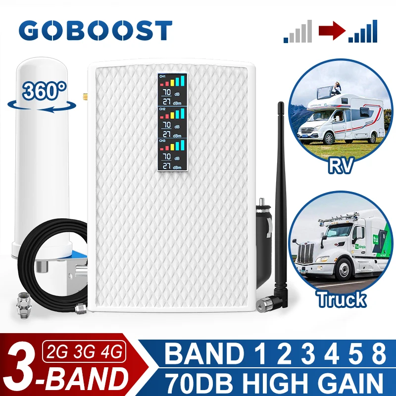 Усилитель сотового сигнала GOBOOST для RV/грузовика 2G 3G 4G трехдиапазонный усилитель 70