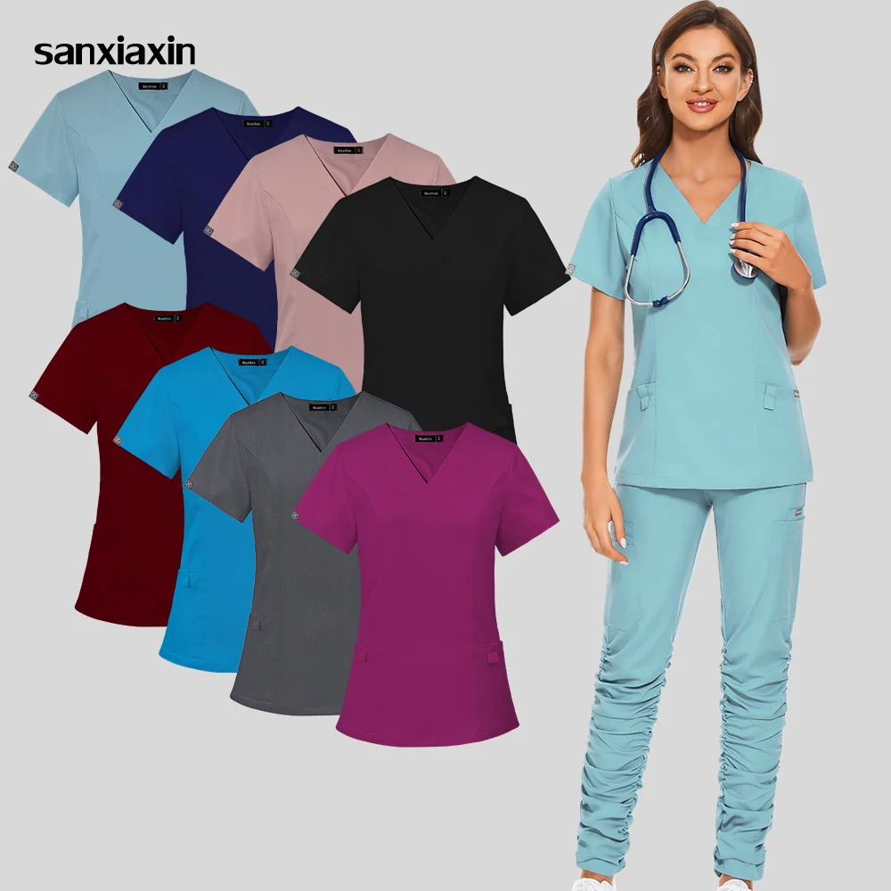Men Women Nursing Uniform Blouse Short Sleeve V-neck Shirt Scrub Pants With Pocket Unisex Medical Work Wear Uniform Clinic Set
Men Women Nursing Uniform Blouse Short Sleeve V-neck Shirt Scrub Pants With Pocket Unisex Medical Work Wear Uniform Clinic Set