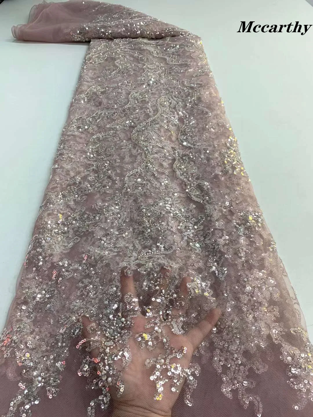 Mccarthy New Design Beaded Lace Fabric Luxury Handmade Beads Lace Embroidery French Nigerian Tulle Lace Fabric for Wedding
Mccarthy New Design Beaded Lace Fabric Luxury Handmade Beads Lace Embroidery French Nigerian Tulle Lace Fabric for Wedding