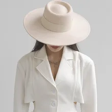 202306-HH2065B ins Dropshipping winter cream color wool felt ring top solid lady fedoras cap men women leisure panama jazz hat