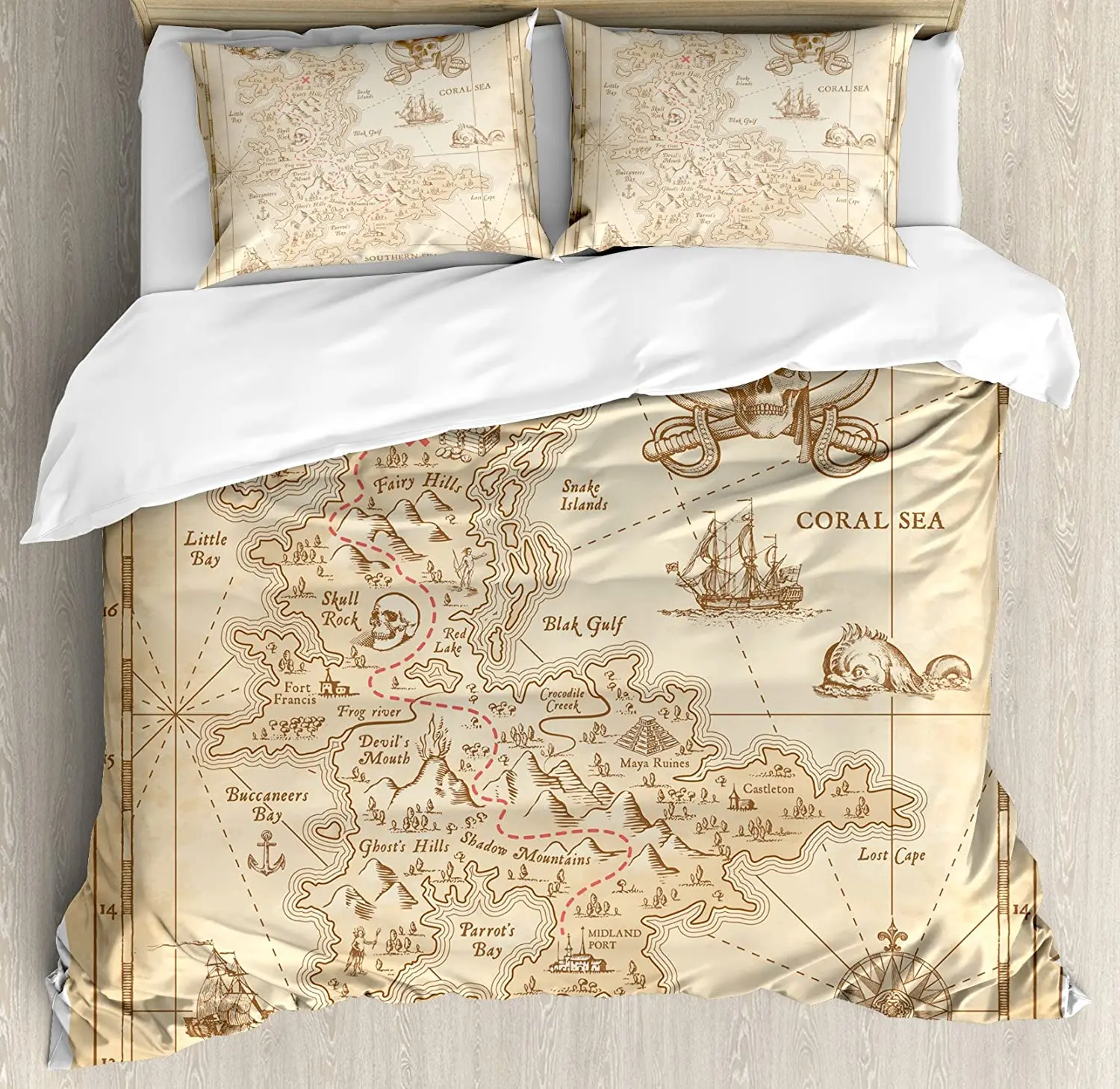 Ocean Island Decor Bedding Set Comforter Duvet Cover Pillow Shams Old Ancient Antique Treasure Map Bedding Cover Double Bed Set 
Ocean Island Decor Bedding Set Comforter Duvet Cover Pillow Shams Old Ancient Antique Treasure Map Bedding Cover Double Bed Set