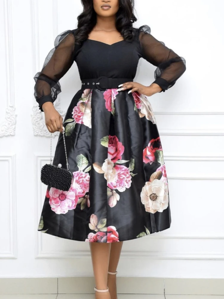 Women Black Dresses Pleated Printed Patchwork A Line See Through Long Sleeves Vintage Elegant African Female Retro Robes Spring
Women Black Dresses Pleated Printed Patchwork A Line See Through Long Sleeves Vintage Elegant African Female Retro Robes Spring