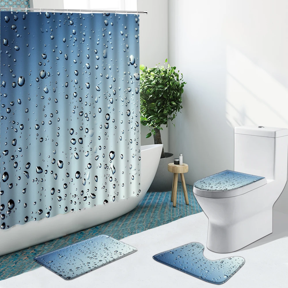 Creative Water Drop Blue Background Geometric Bathroom Set Shower Curtain Non-Slip Rugs Flannel Toilet Carpet Cover With Hooks
Creative Water Drop Blue Background Geometric Bathroom Set Shower Curtain Non-Slip Rugs Flannel Toilet Carpet Cover With Hooks