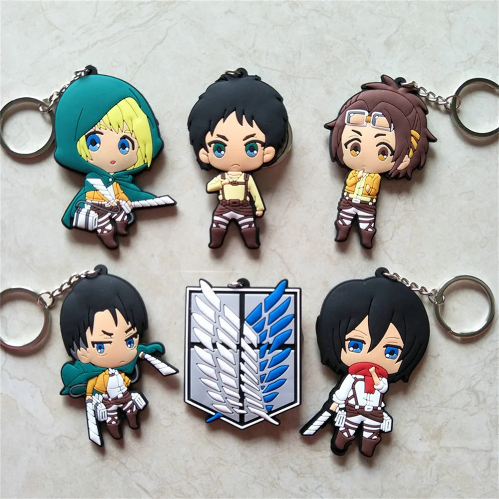 6Pcs/Lot Cartoon Attack on Titan Keychain Anime 3D Figure Keychain soft silica gel Key Rings Pendant
6Pcs/Lot Cartoon Attack on Titan Keychain Anime 3D Figure Keychain soft silica gel Key Rings Pendant