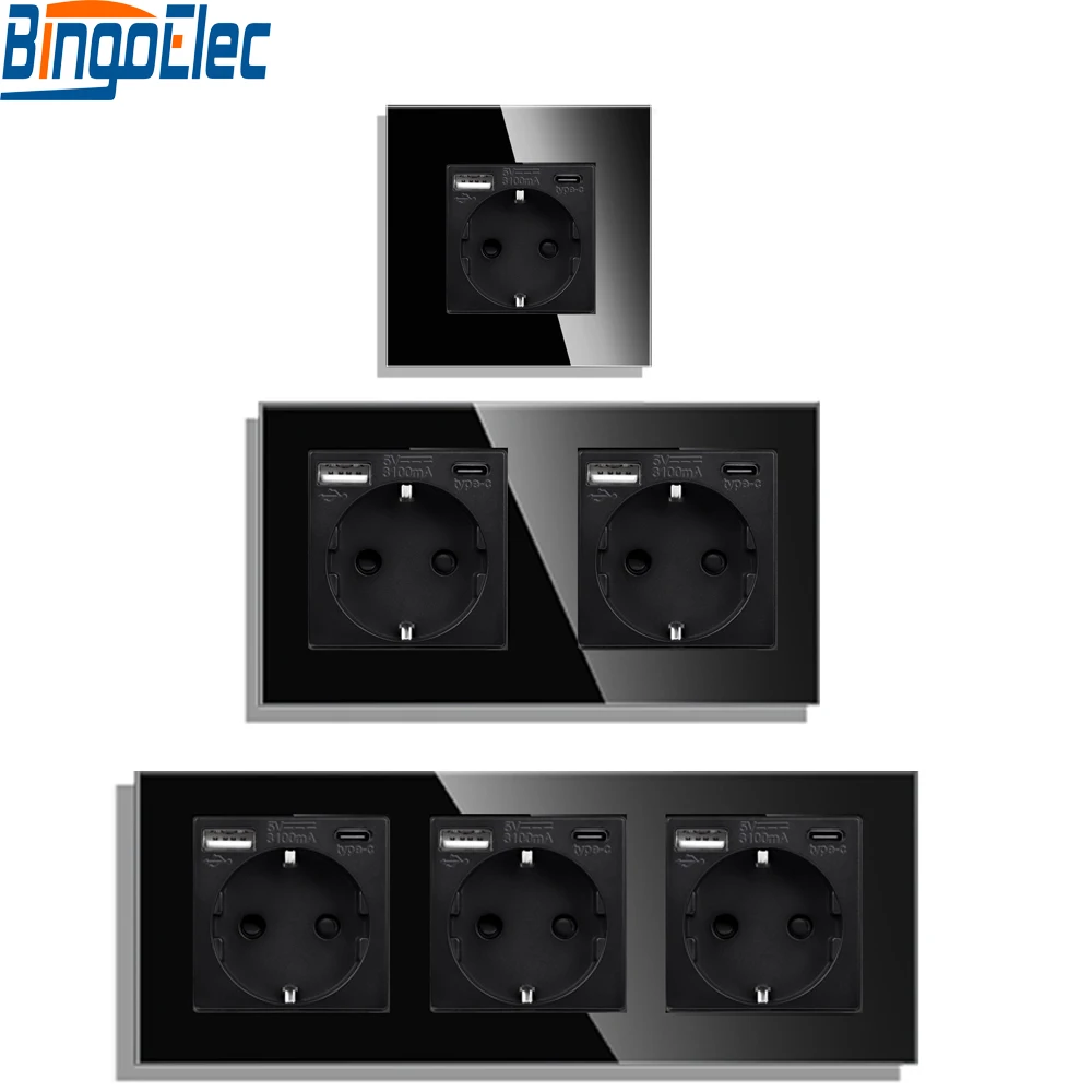 USB Wall Socket EU Power Plug Type-C Charger Plug Wall Outlet 16A 3100mA Electrical Sockets AC110-250V Black Crystal Glass
USB Wall Socket EU Power Plug Type-C Charger Plug Wall Outlet 16A 3100mA Electrical Sockets AC110-250V Black Crystal Glass