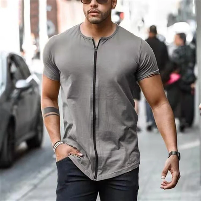 2022 New Men Zipper Short Sleeve Shirts Summer Fashion Clothing Streetwear Casual Slim Fit Round Neck T-shirt Gyms Tops Tee
2022 New Men Zipper Short Sleeve Shirts Summer Fashion Clothing Streetwear Casual Slim Fit Round Neck T-shirt Gyms Tops Tee