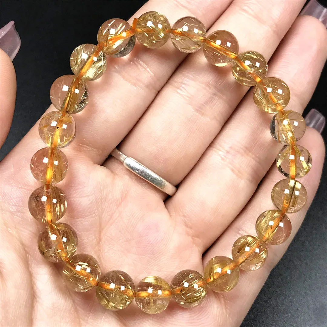 

8mm Natural Gold Rutilated Quartz Bracelet Woman Lady Man Wealth Gift Healing Crystal Clear Beads Strands Gemstone Jewelry AAAAA