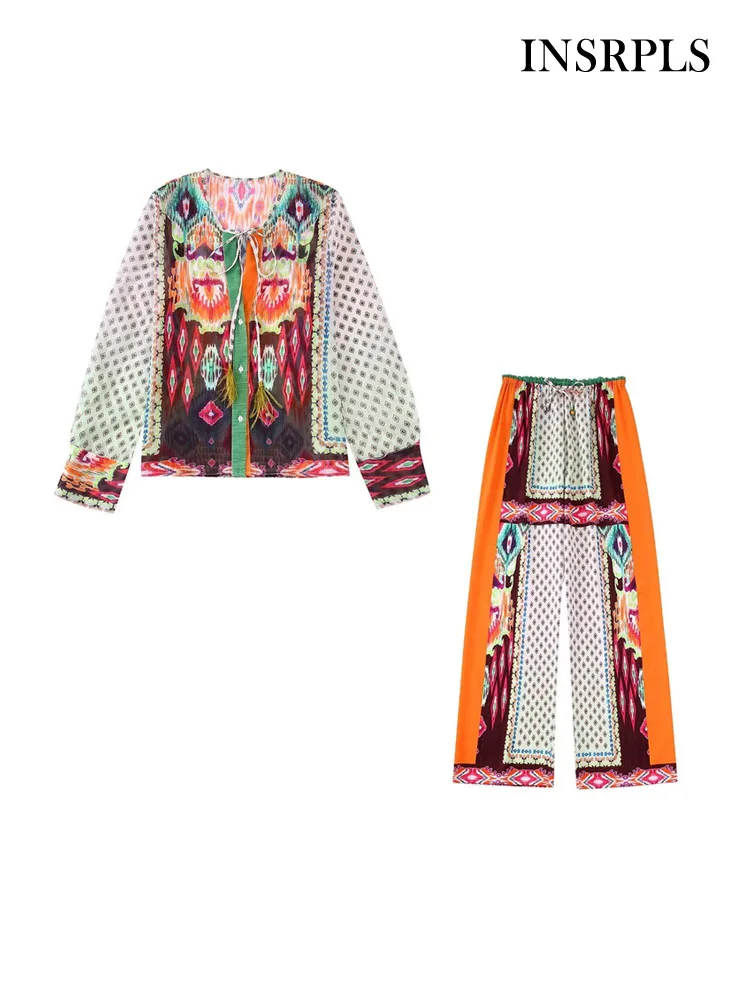 INSRPLS Women Fashion With Tie Feathers Printed Blouses And High Elastic Waist Wide Leg Pants Female Two Piece Sets Mujer
INSRPLS Women Fashion With Tie Feathers Printed Blouses And High Elastic Waist Wide Leg Pants Female Two Piece Sets Mujer