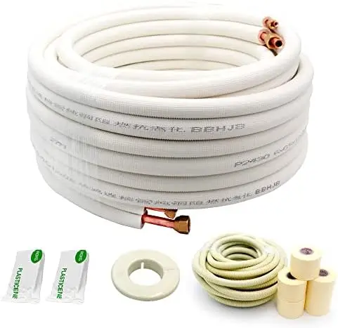 

Length Mini Split Line Set,1/4" 3/8" OD Copper Pipes Tubing and 3/8 White PE Thickened Insulated Coil with Flared Nuts f