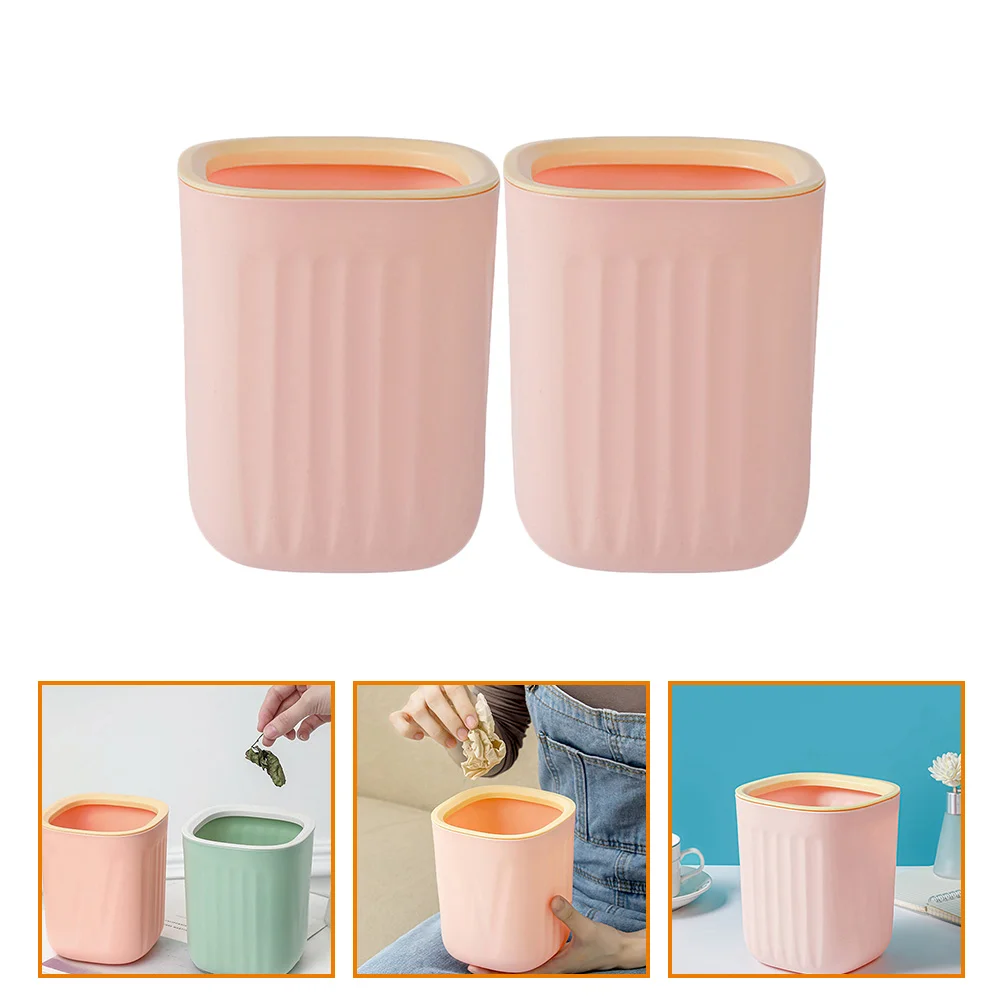 

2 Pcs Home Wastebasket Nightstand Bedside Rubbish Bin Office Household Bucket Square Small Trash Tiny Garbage Container