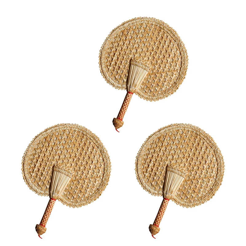 

Hot XD-3X Hand-Woven Woven Straw Hand Fan Old Summer Natural Hand Fan Environmentally Friendly Hand-Woven Fan Round Fan